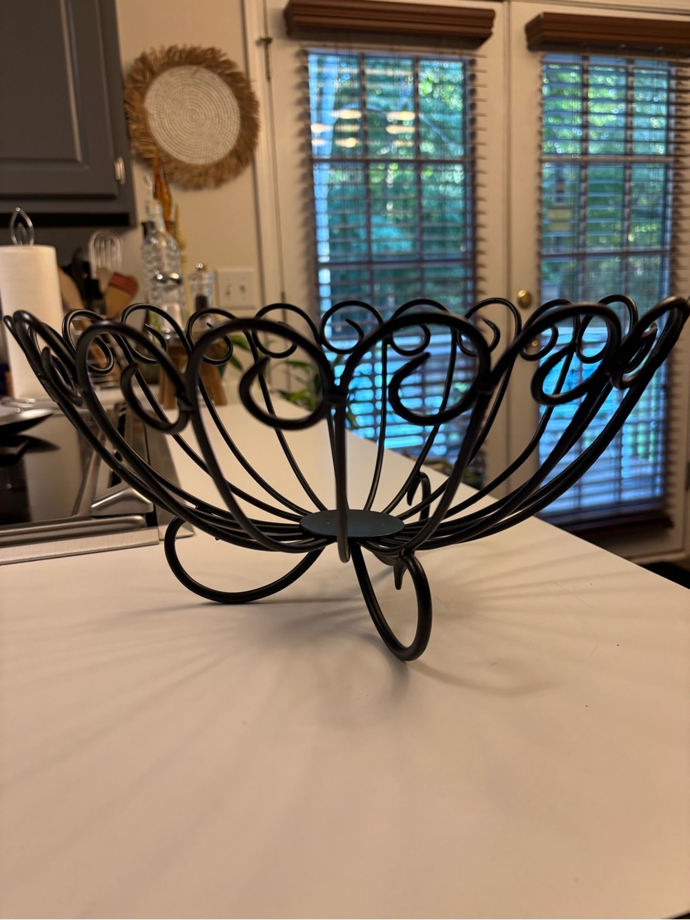 Black Scrollwork Metal Fruit Bowl 12.5”